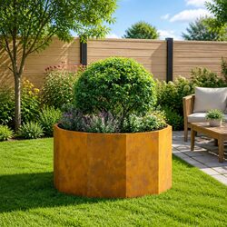 Steel Round Garden Planter: 90x90x50 cm, Brown Color
