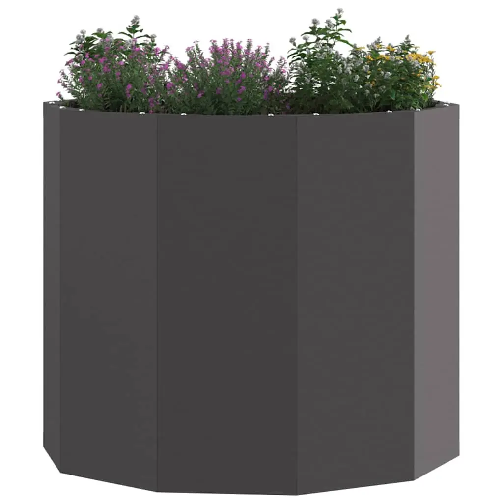 Round Steel Garden Planter 60x60x50cm Black Outdoor Patio Pot Container