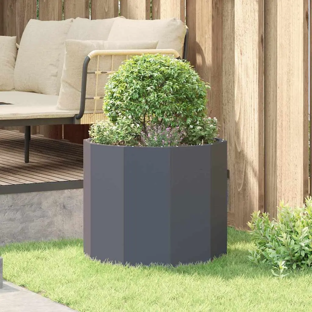 Round Garden Planter Anthracite Steel Outdoor 60x60x50cm