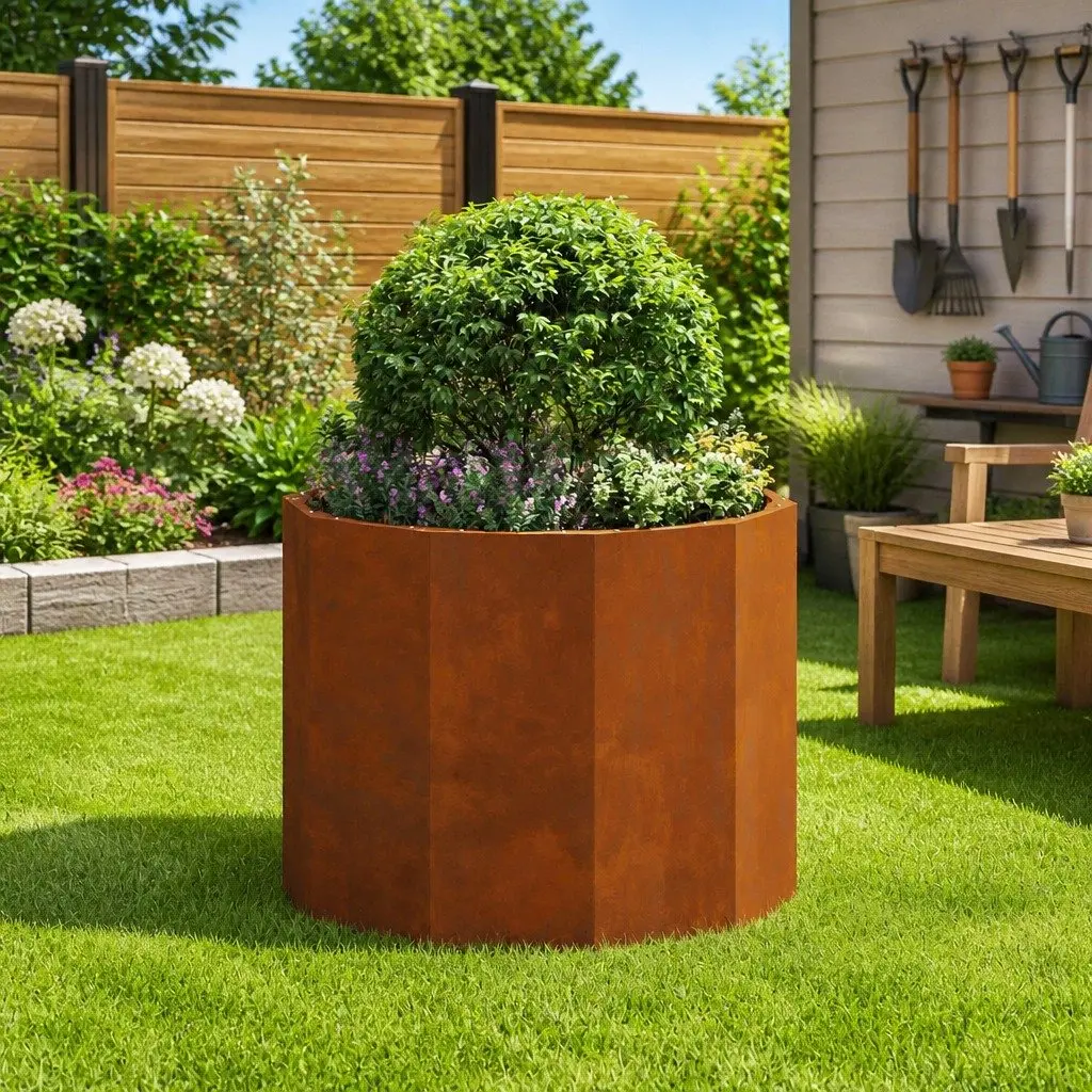 Round Garden Planter Steel Outdoor 60x60x50cm