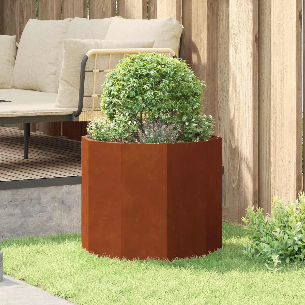 Round Garden Planter Steel Outdoor 60x60x50cm