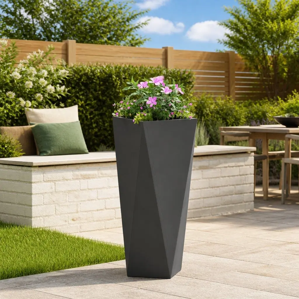 Steel Garden Planter Box Outdoor Use 30x30x75cm Black Rectangular