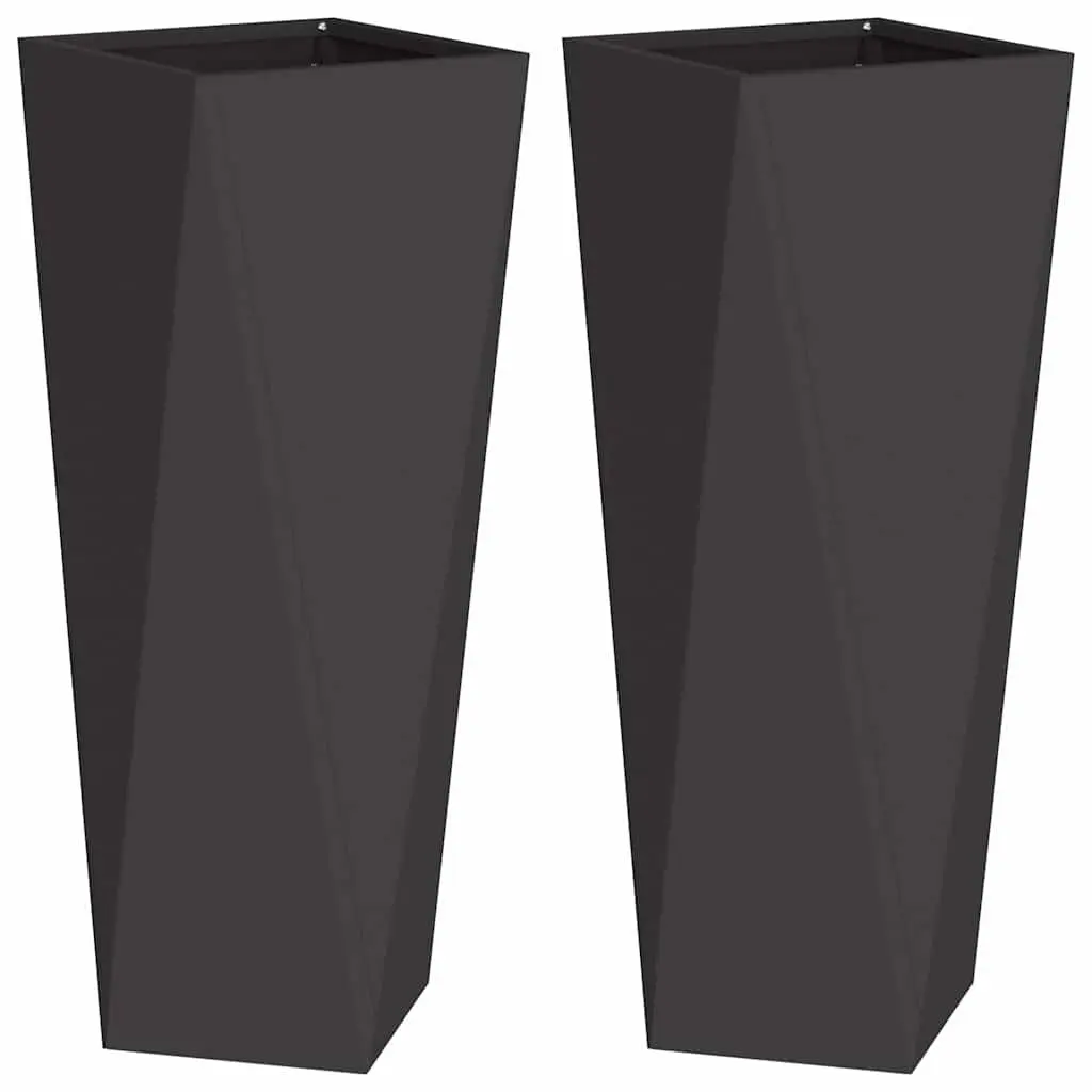 Steel Planter Box Outdoor Garden 30 x 30 x 75 cm Black Rectangular 2 Piece Set