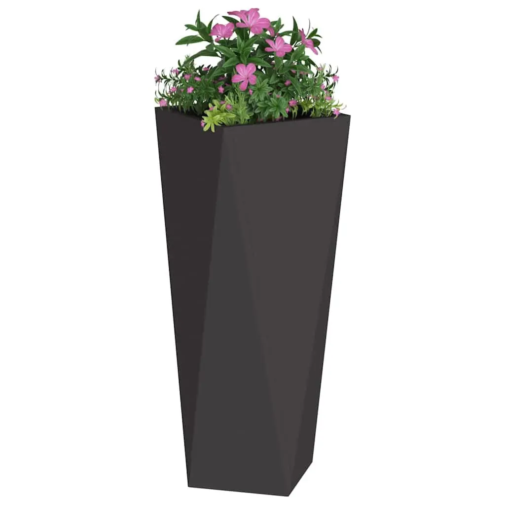 Steel Planter Box Outdoor Garden 30 x 30 x 75 cm Black Rectangular 2 Piece Set