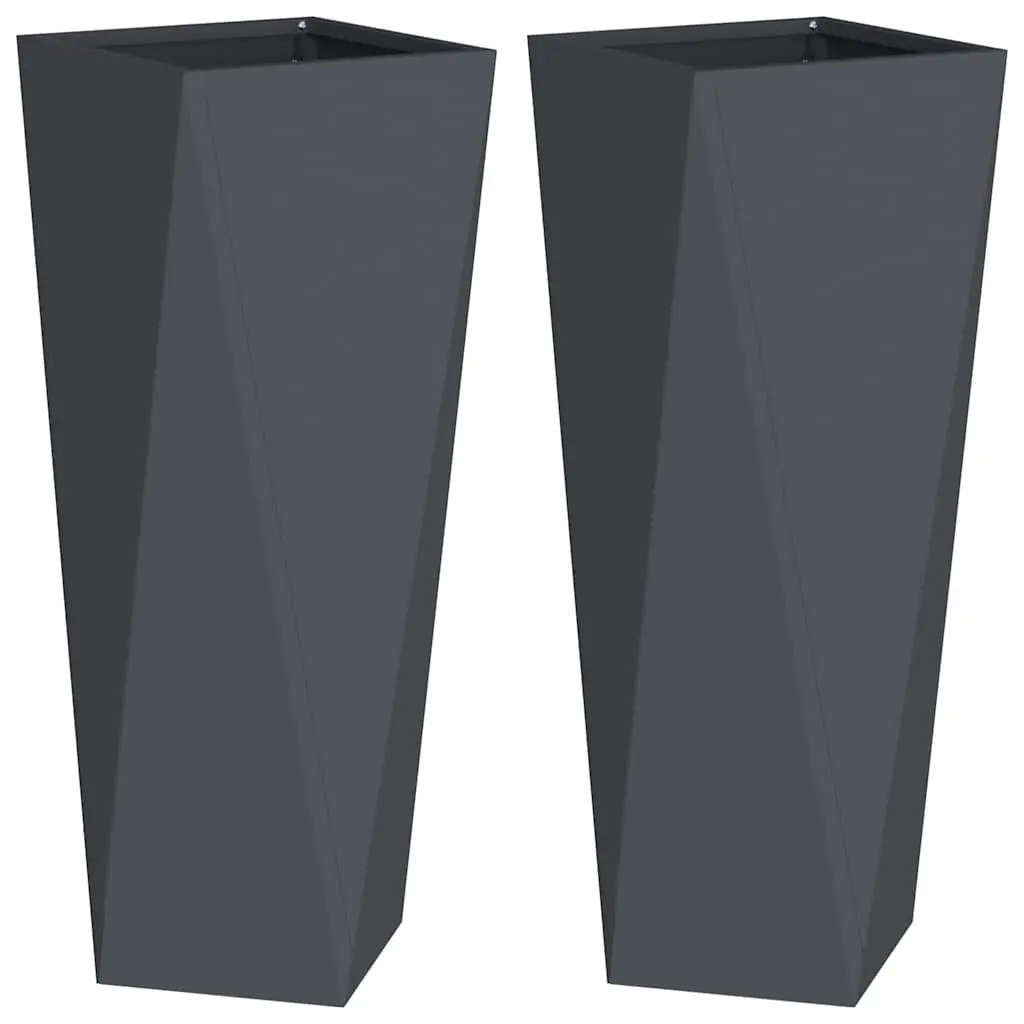 Steel Garden Planter Set 2 pcs Outdoor Use Anthracite 30 x 30 x 75 cm