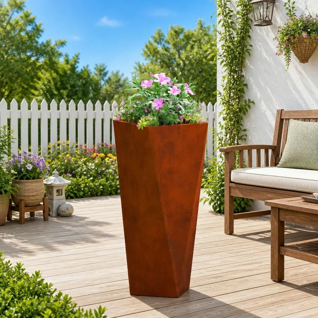Rusty Planter Box Outdoor Garden Rectangular 30x30x75cm