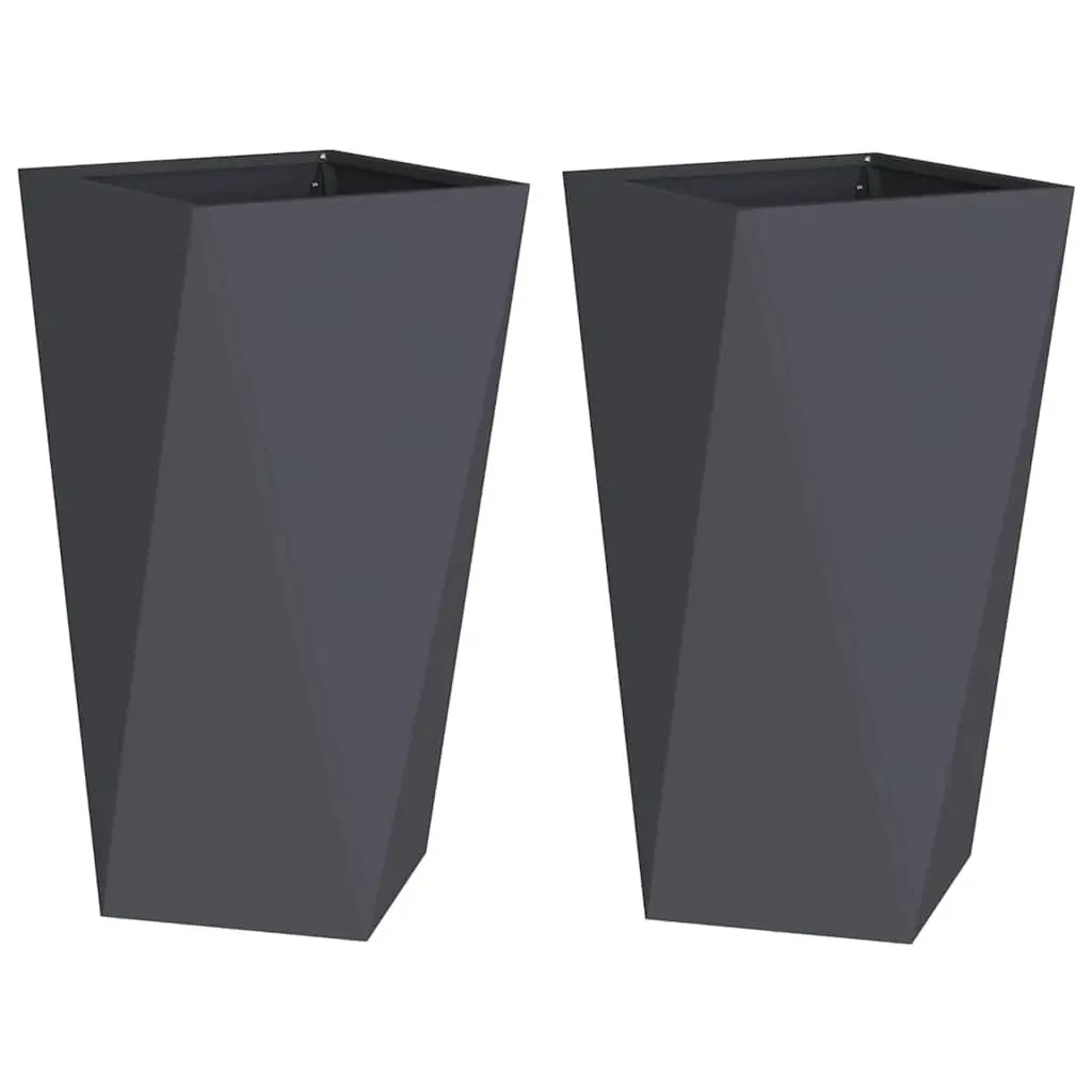 Steel Garden Planter Outdoor Use Rectangular 40x40x75cm 2 Piece Anthracite