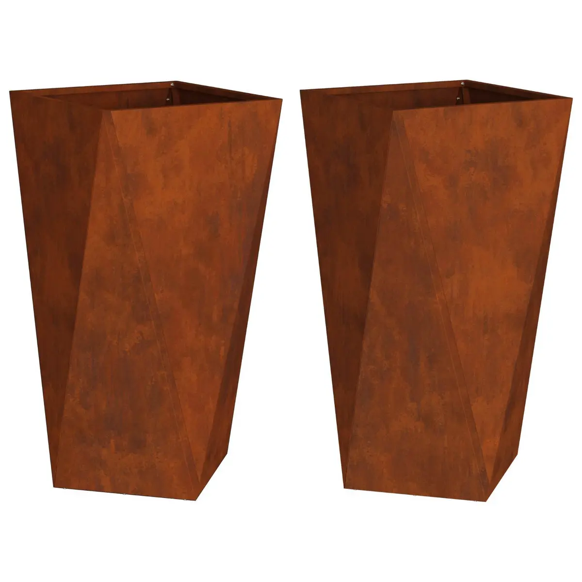 Set of 2 Outdoor Garden Planters Steel Rectangular Pots Modern Home Decor