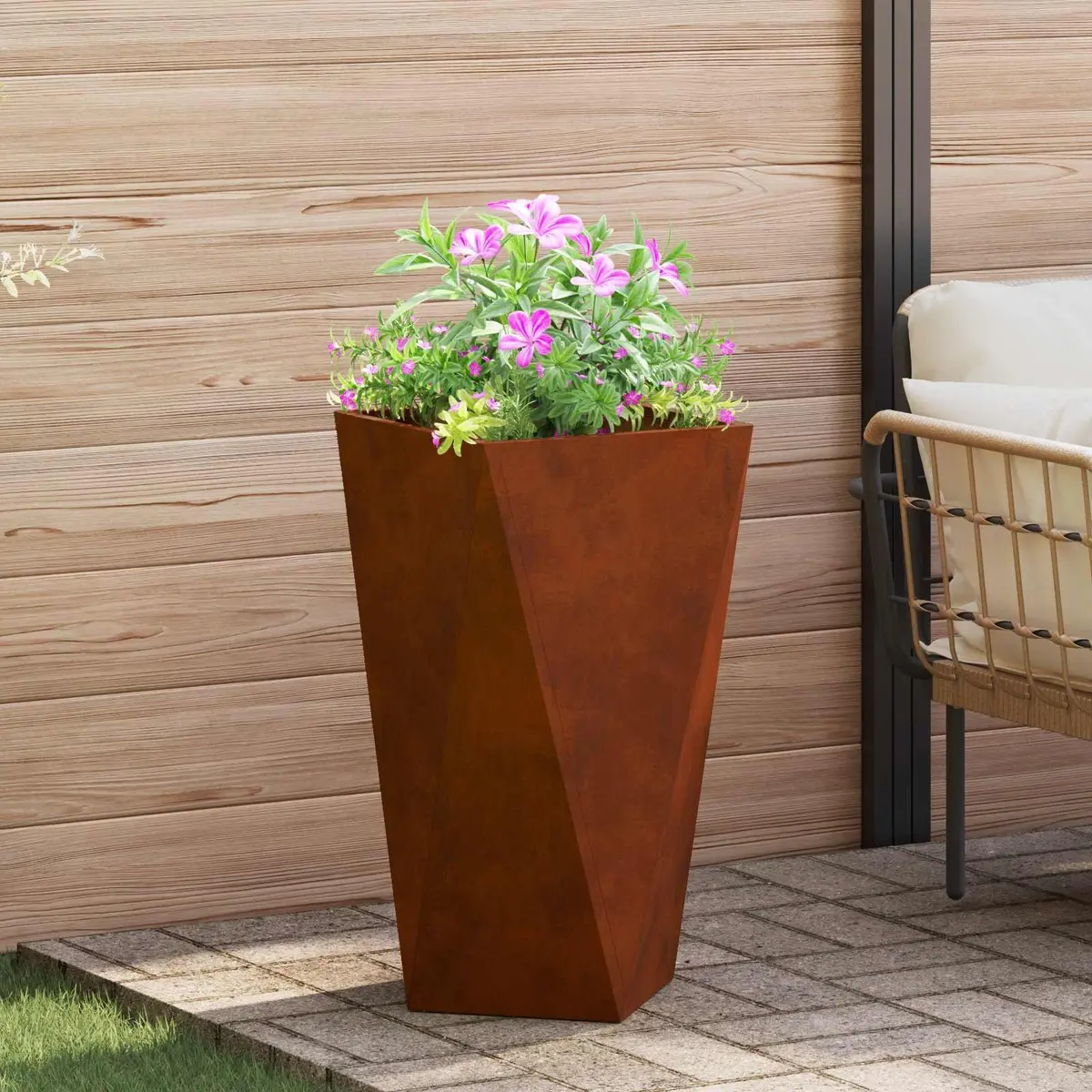 Set of 2 Outdoor Garden Planters Steel Rectangular Pots Modern Home Decor