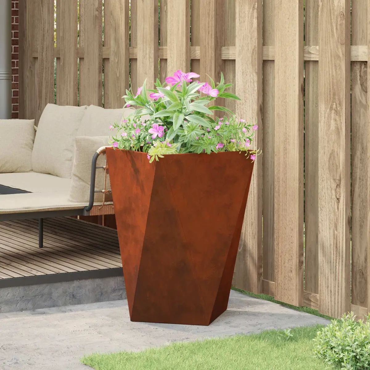 Garden Planter Box Outdoor Steel Corrugated Tall Rectangular Pot 50 x 50 x 75 cm