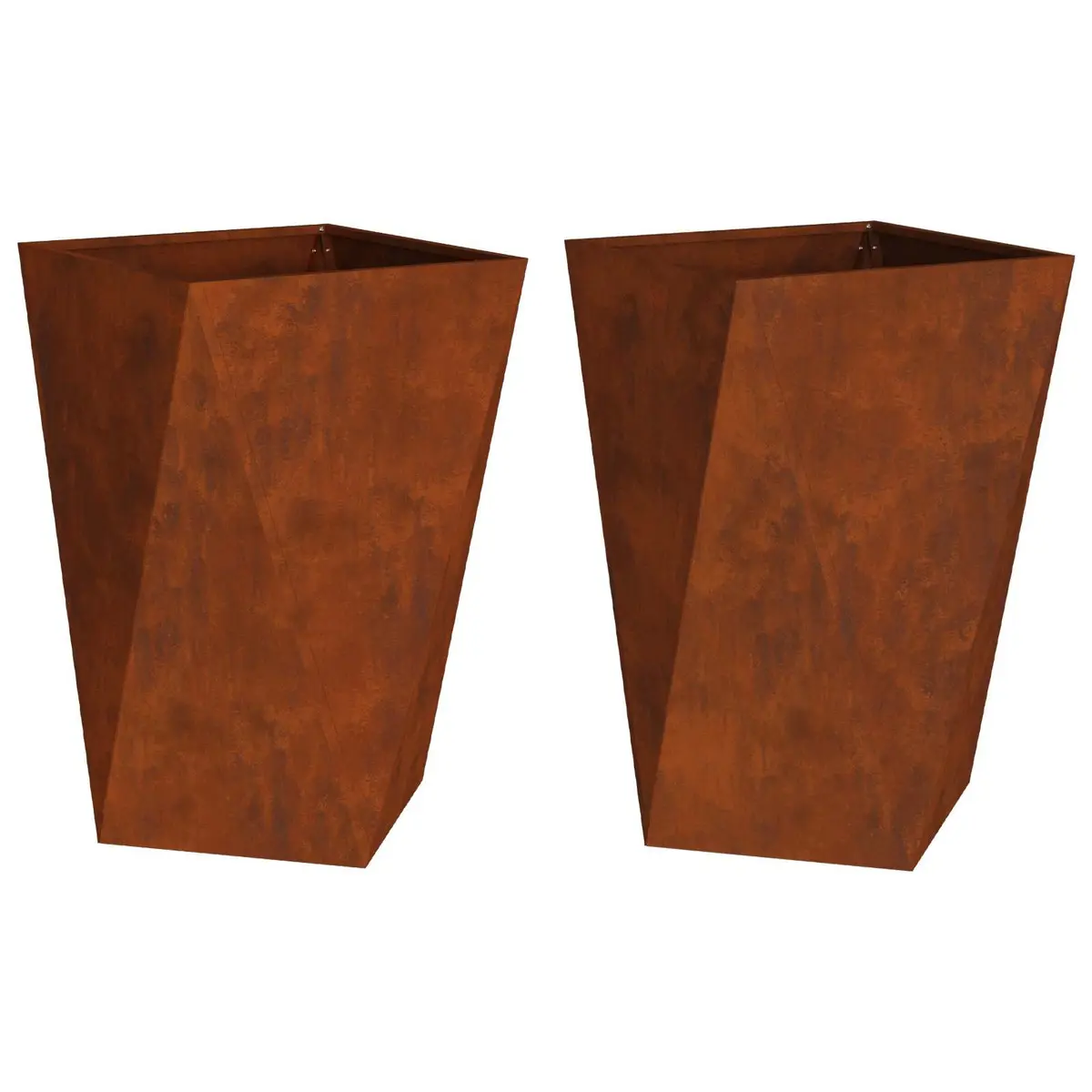 Garden Planter Outdoor Steel 2 Piece Rectangular Pot Box with Corrugated Sides for Terrace Decoration