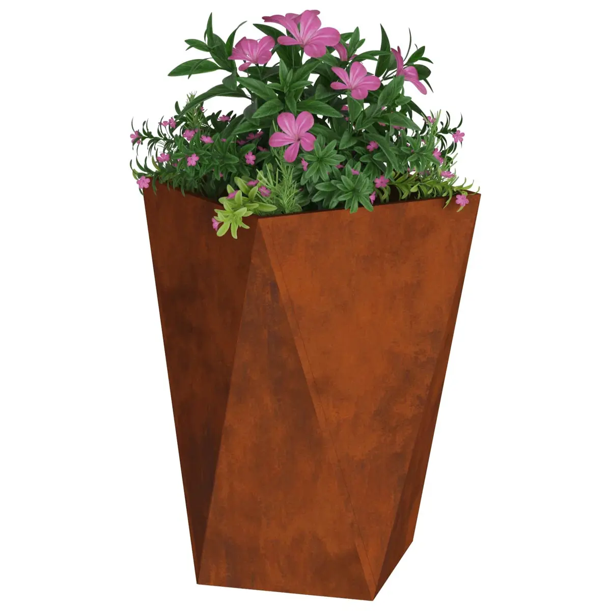 Garden Planter Outdoor Steel 2 Piece Rectangular Pot Box with Corrugated Sides for Terrace Decoration
