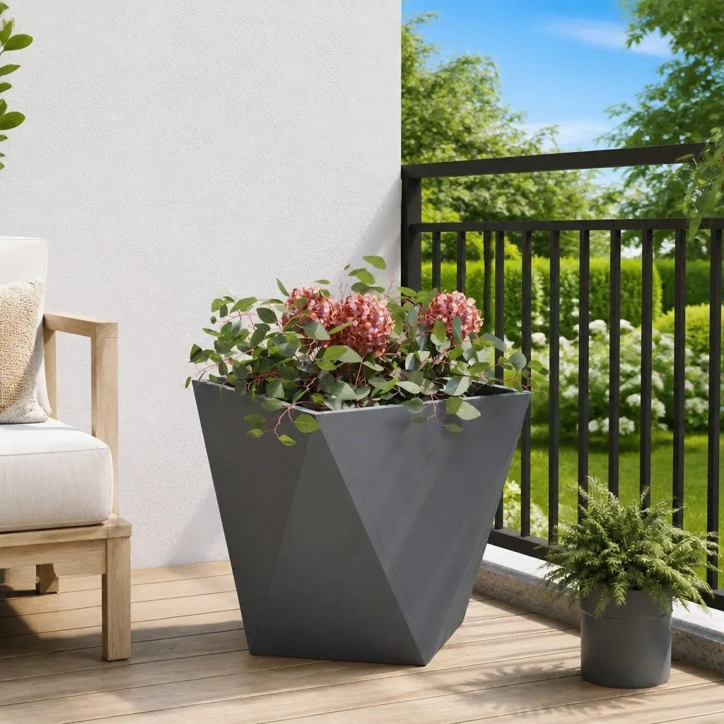 Steel Garden Planter Box Outdoor 40x40x40cm Anthracite Rectangular Corrugated