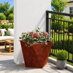 Steel Planter Box 40x40x40cm - Corrugated Brown Design
