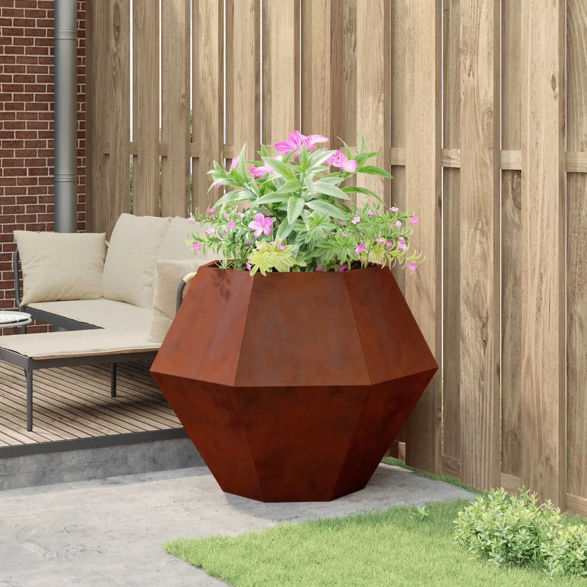 Rectangular Garden Planter Outdoor Patio Terrace Steel 100 x 100 x 80 cm
