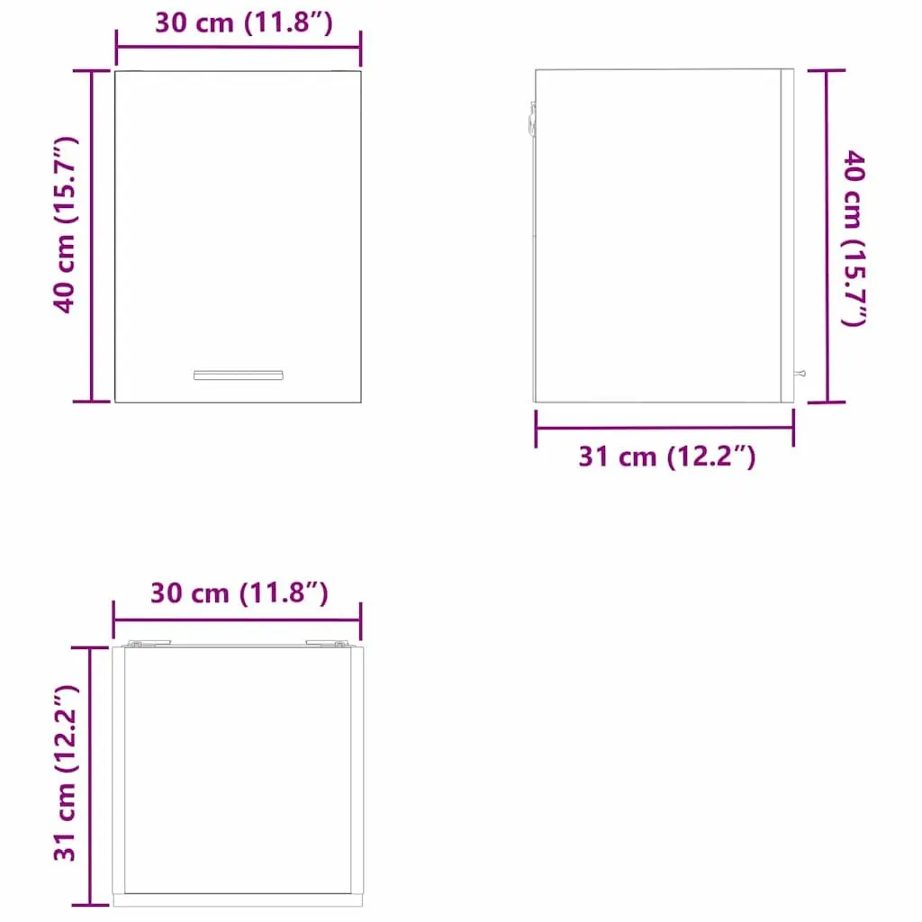 Hanging Kitchen Cabinet with Door White Modern Storage Engineered Wood 30 x 31 x 40 cm