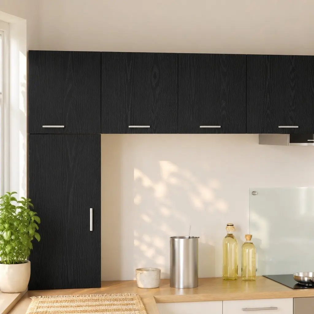 Kitchen Hanging Cabinet Black Oak White Modern 2 Piece Storage Organiser