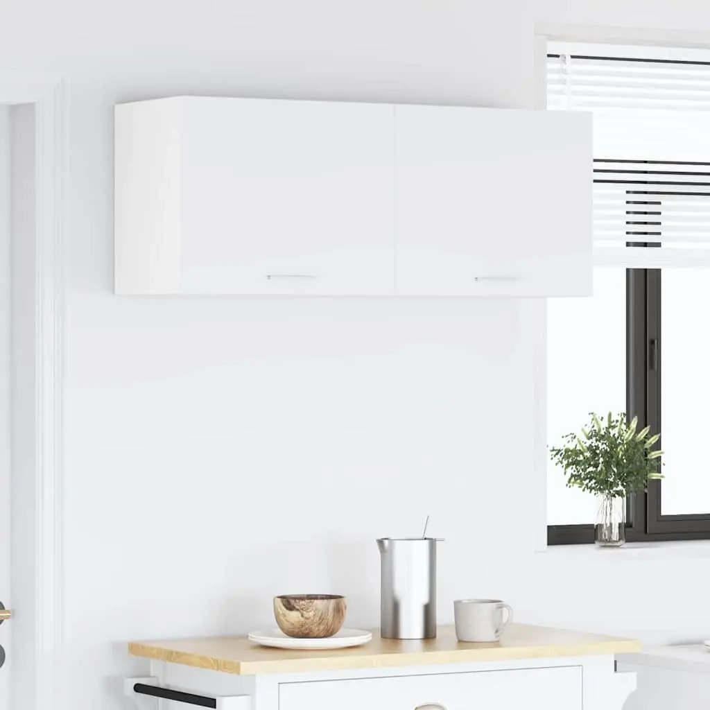 Hanging Kitchen Cabinet 2 Pieces White Modern Storage Engineered Wood Wall Mount