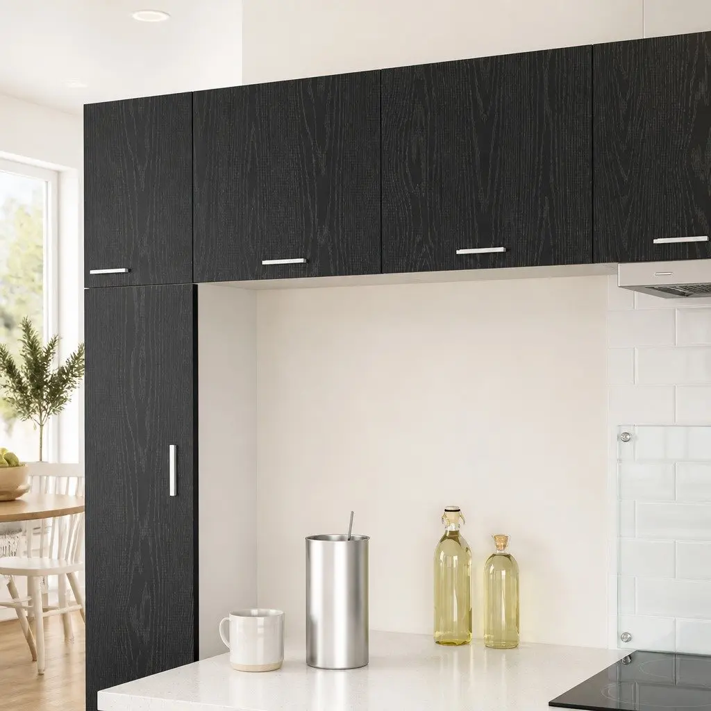 Hanging Kitchen Cabinet Set of 2 Black Oak White Modern Storage 50x31x40cm
