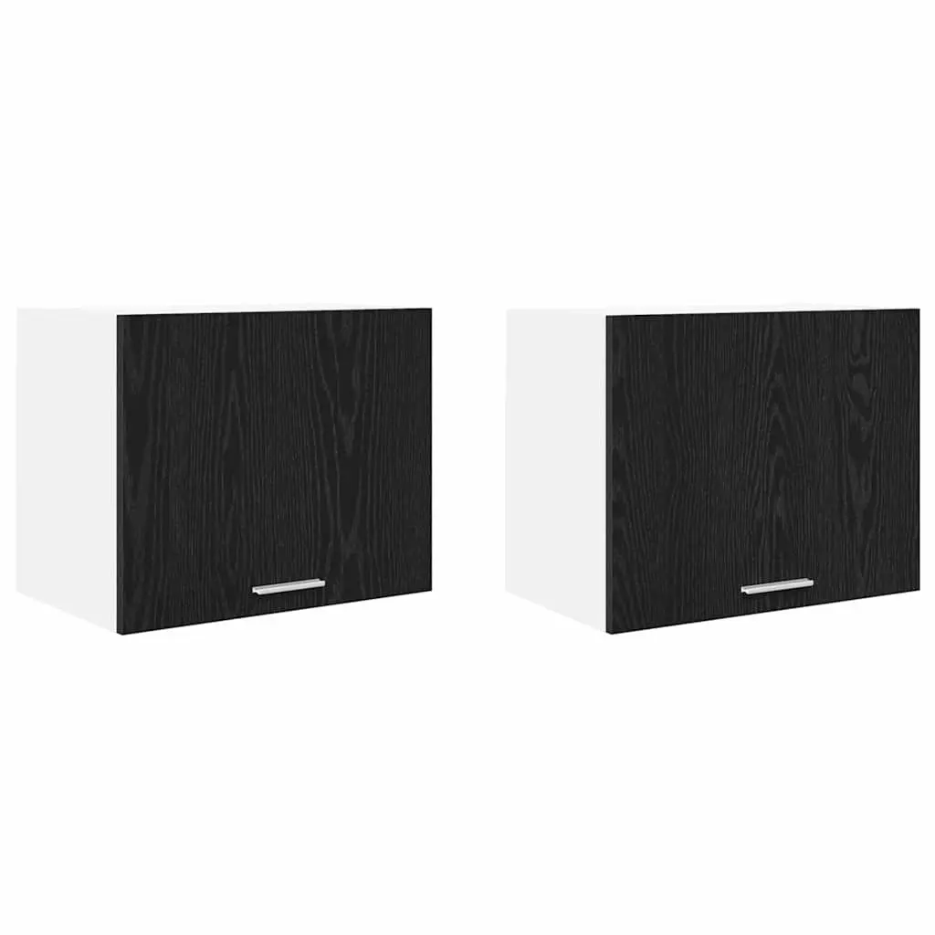 Hanging Kitchen Cabinet Set of 2 Black Oak White Modern Storage 50x31x40cm