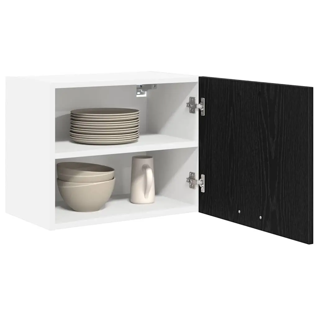 Hanging Kitchen Cabinet Set of 2 Black Oak White Modern Storage 50x31x40cm