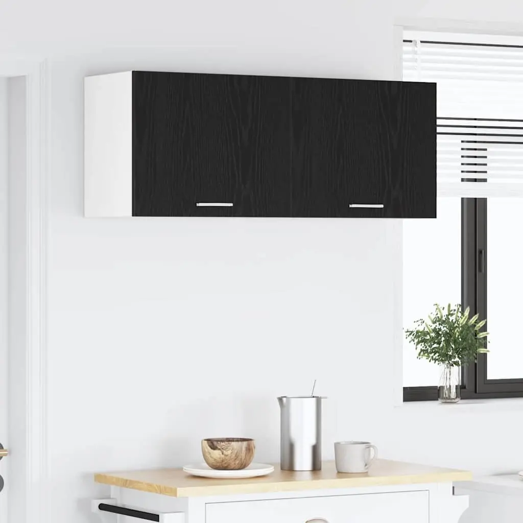 Hanging Kitchen Cabinet Set of 2 Black Oak White Modern Storage 50x31x40cm
