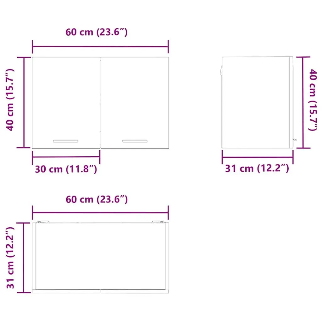 Hanging Kitchen Cabinet Set 2 Piece White Modern Storage Cupboard 60x31x40cm