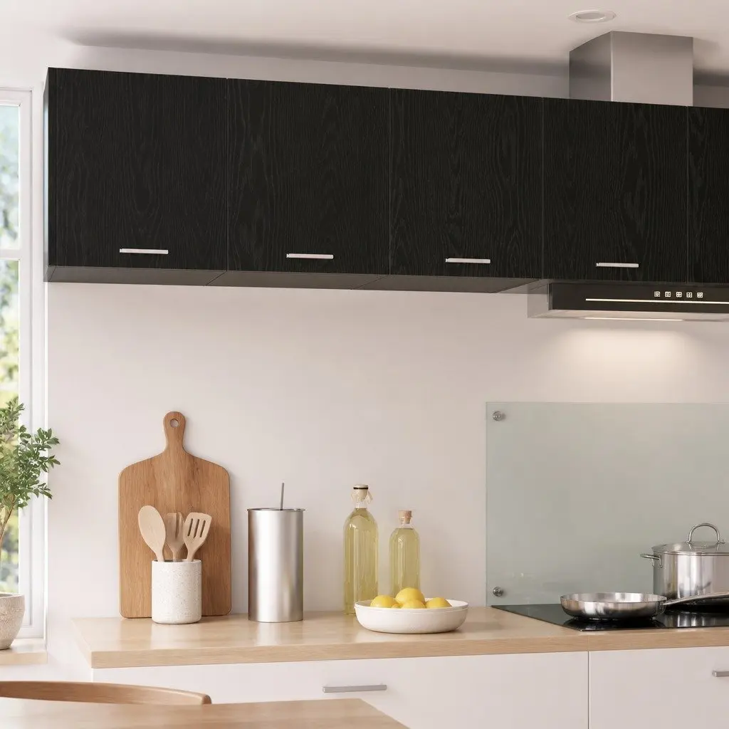 Hanging Kitchen Cabinet Black Oak Modern Storage 80 x 31 x 40 cm