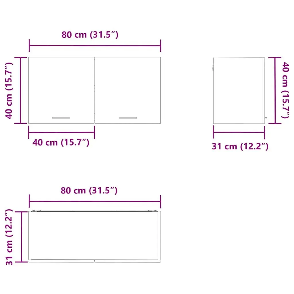 Hanging Kitchen Cabinet Black Oak Modern Storage 80 x 31 x 40 cm
