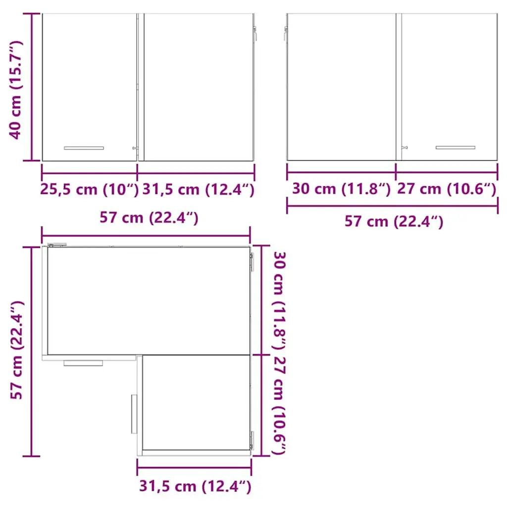 Hanging Kitchen Cabinet White Modern Storage Engineered Wood 57 x 57 x 40 cm