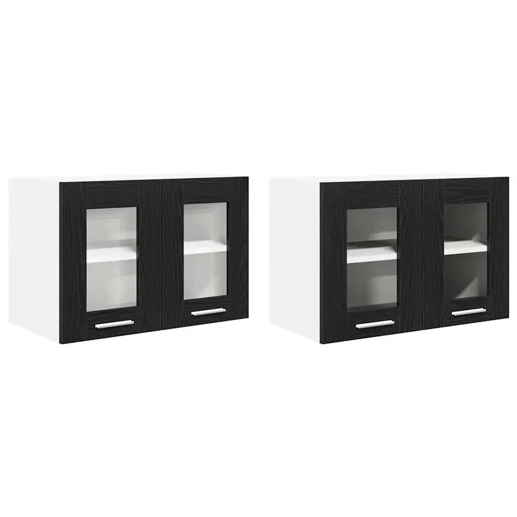 Hanging Cabinet 2 pcs Black Oak Kitchen Storage Engineered Wood Modern Design
