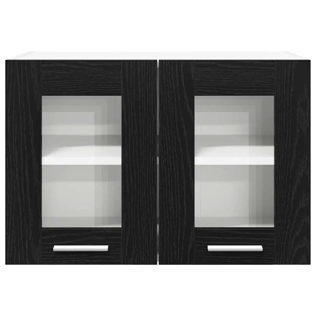 Hanging Cabinet 2 pcs Black Oak Kitchen Storage Engineered Wood Modern Design