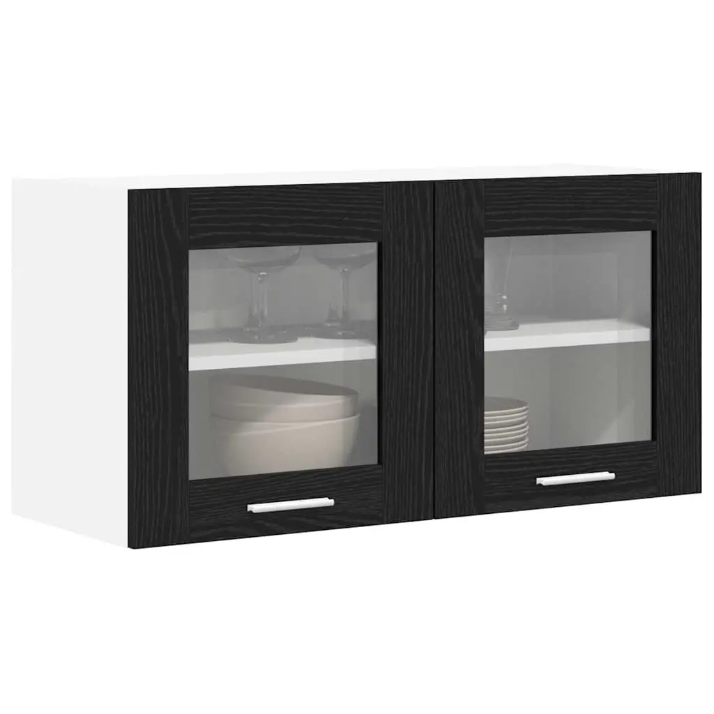 Hanging Kitchen Cabinet Modern Storage Black Oak White 80x31x40cm Wall Mount