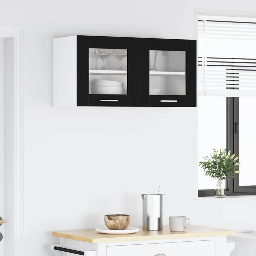 Hanging Kitchen Cabinet Modern Storage Black Oak White 80x31x40cm Wall Mount