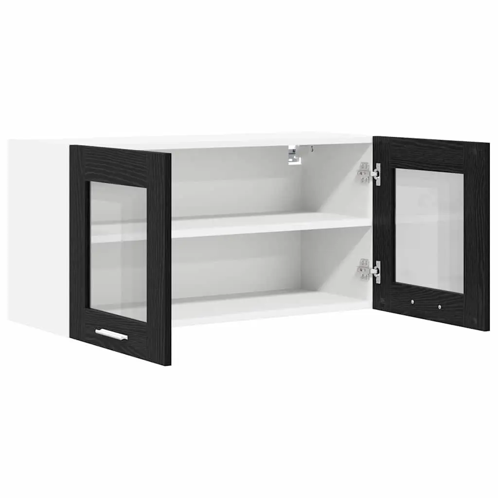 Hanging Kitchen Cabinet Modern Storage Black Oak White 80x31x40cm Wall Mount
