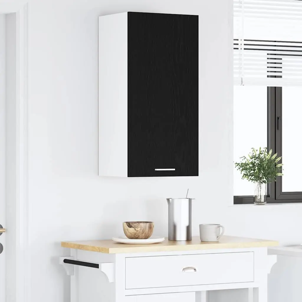 Hanging Kitchen Cabinet Modern Black Oak White Storage Unit 40x31x80cm