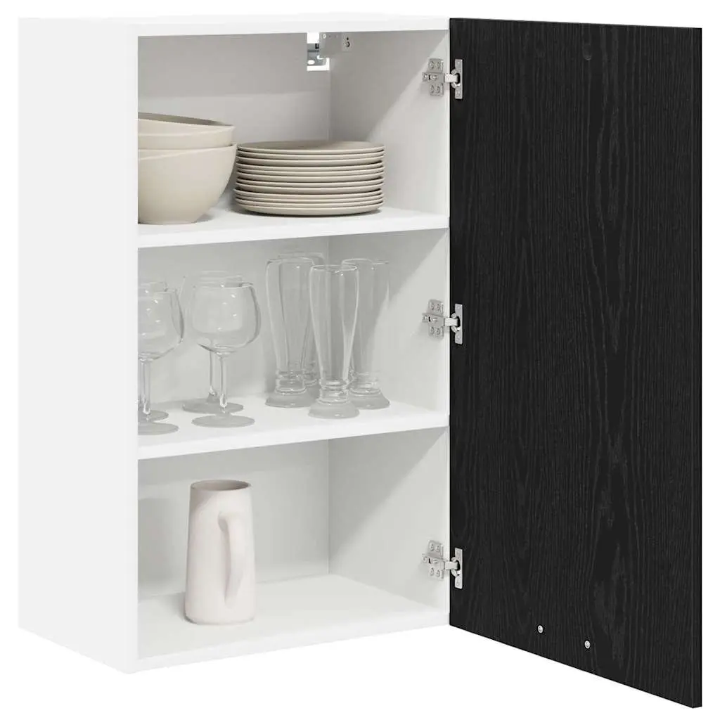 Hanging Cabinet for Kitchen Storage Black Oak White Modern 50x31x80cm