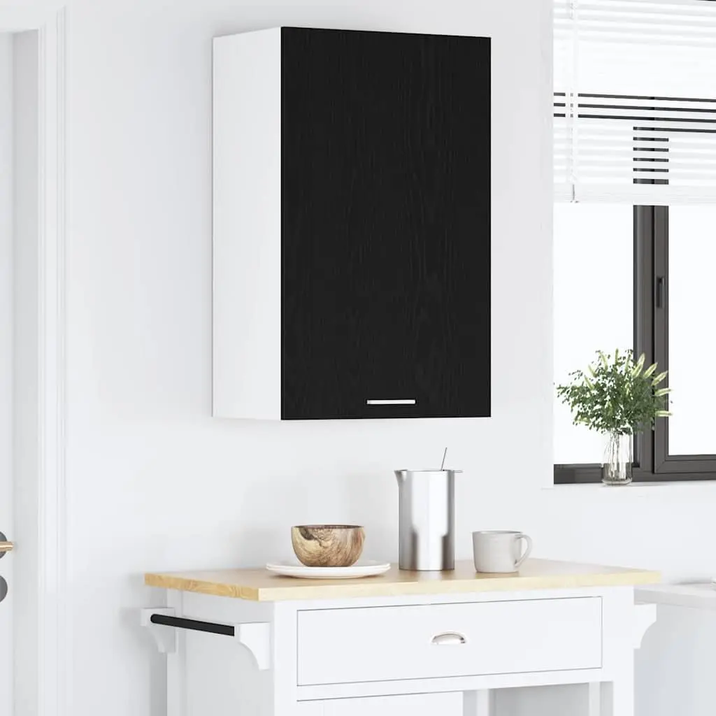 Hanging Cabinet for Kitchen Storage Black Oak White Modern 50x31x80cm