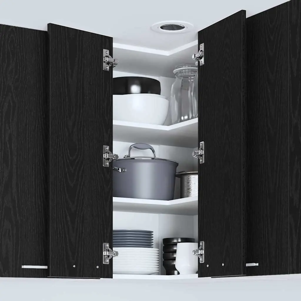 Hanging Kitchen Cabinet Wall Mount Black Oak White Modern Storage 57x57x80cm