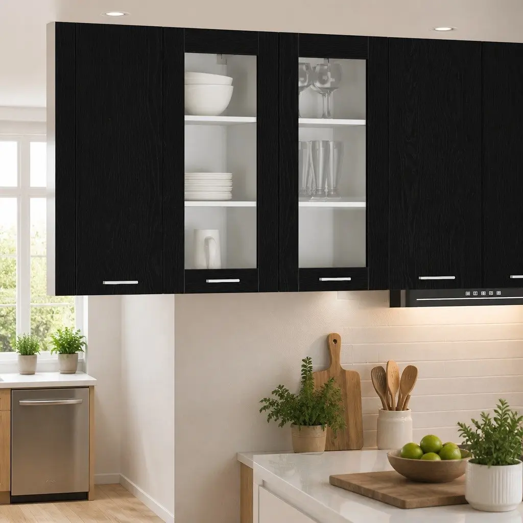 Hanging Kitchen Cabinet 2 pcs Black Oak Modern Storage Organiser 40 x 31 x 80 cm