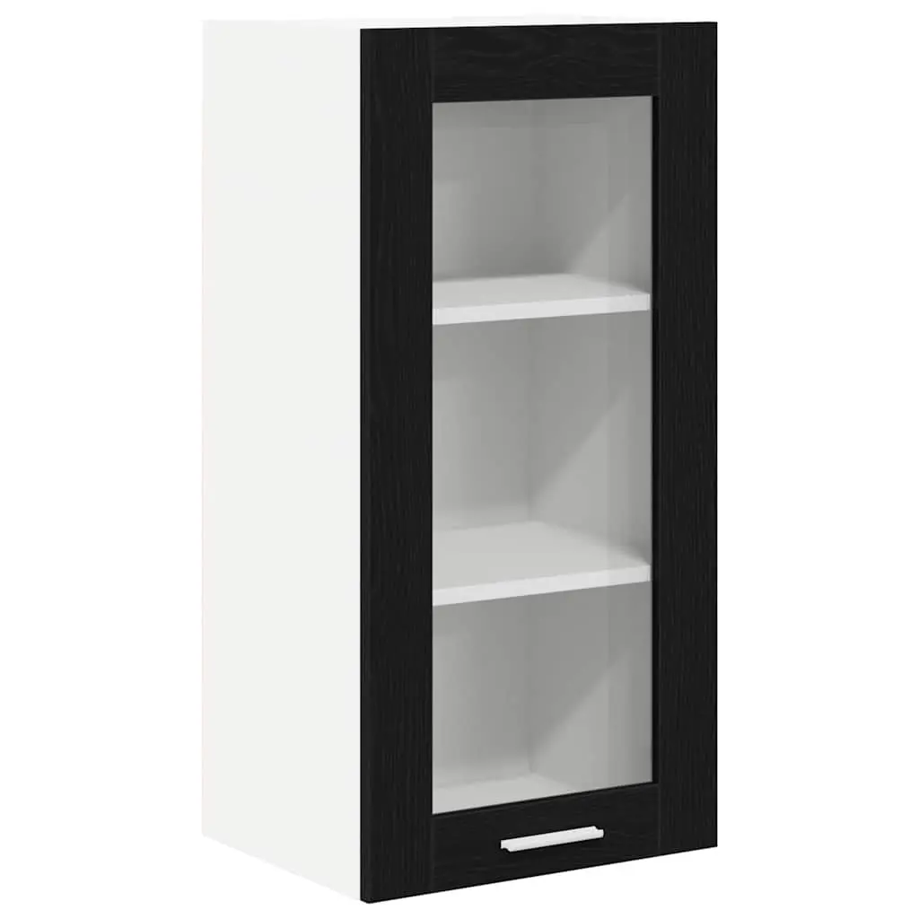 Hanging Kitchen Cabinet 2 pcs Black Oak Modern Storage Organiser 40 x 31 x 80 cm