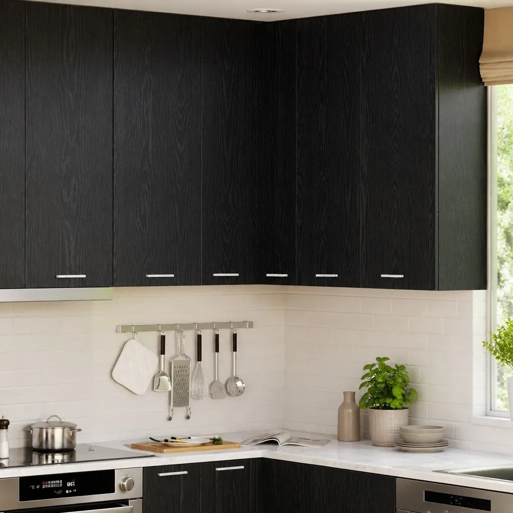Hanging Kitchen Cabinet with Door Black Oak White 57x57x100cm Modern Storage