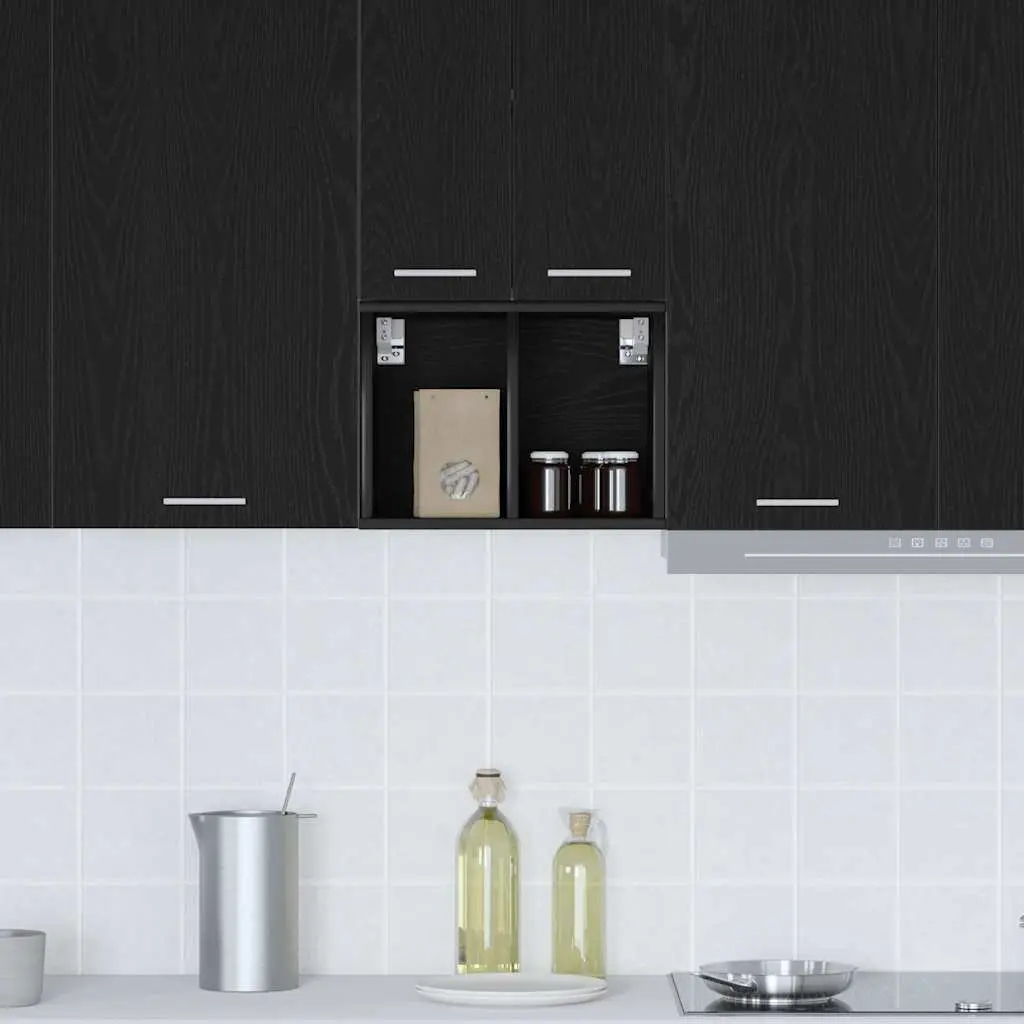 Hanging Kitchen Cabinet Black Oak Modern Storage Cupboard Engineered Wood