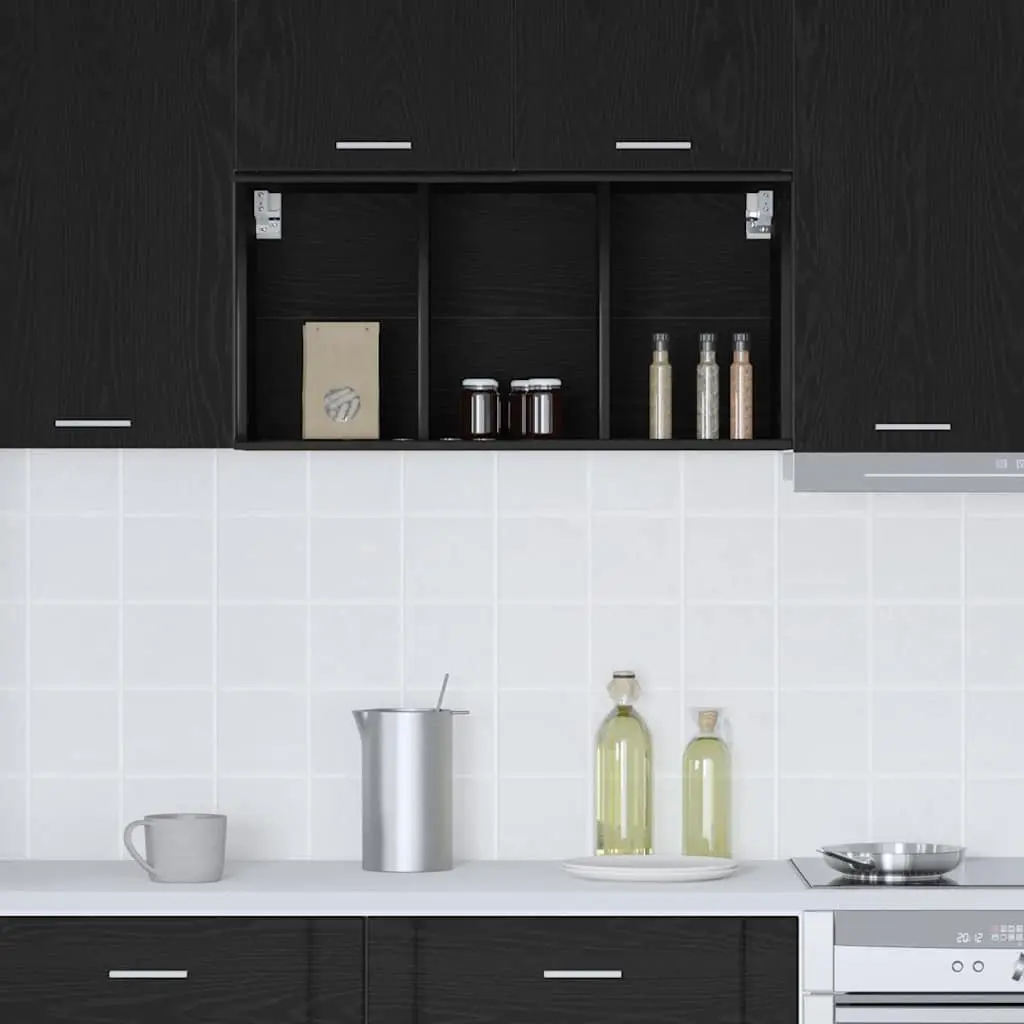 Hanging Kitchen Cabinet Black Oak Storage Modern Engineered Wood 40 x 29.5 x 80 cm