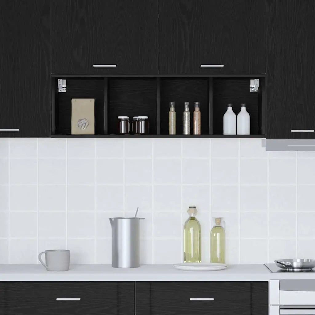 Hanging Kitchen Cabinet Black Oak Modern Storage Engineered Wood 30x29.5x100cm
