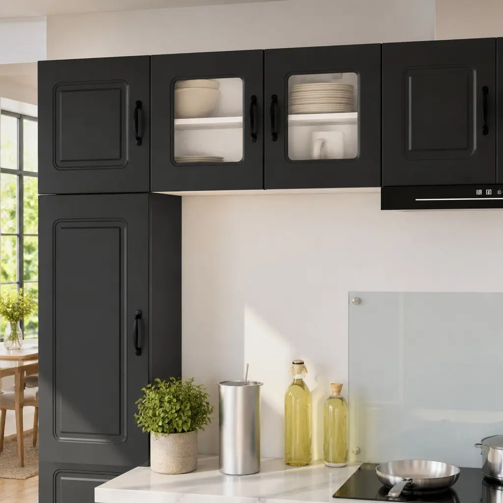 Dishwasher Storage Panel Black Engineered Wood for Kitchen Cabinet Size 40x31x40cm 2 Piece