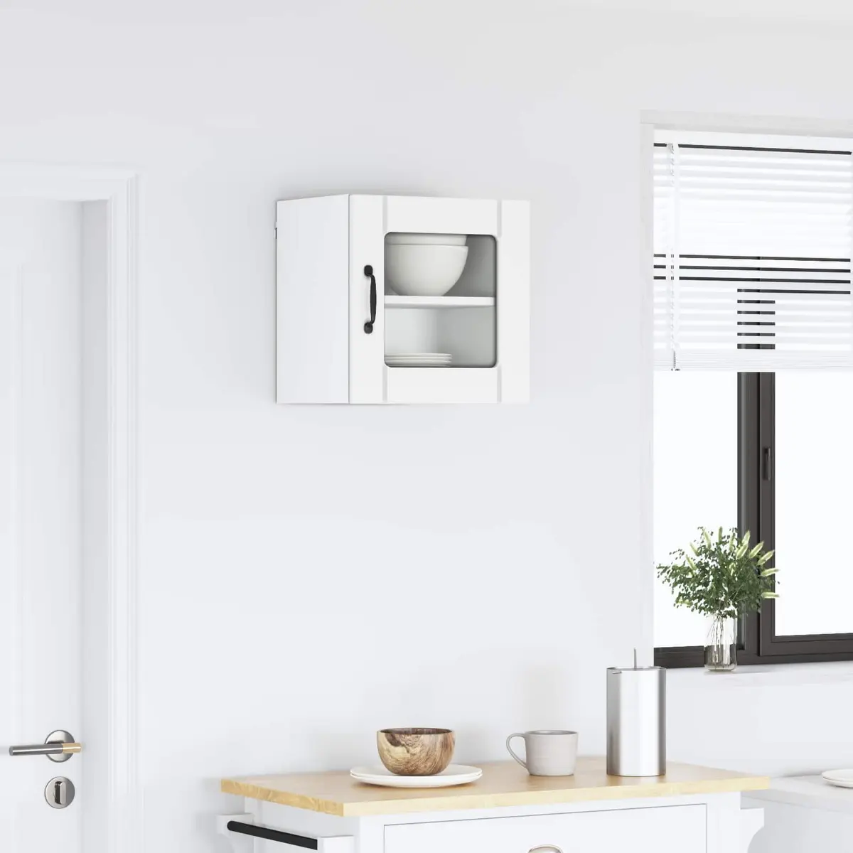Wall Glass Cabinet Kitchen Storage White Engineered Wood 40x31x40cm