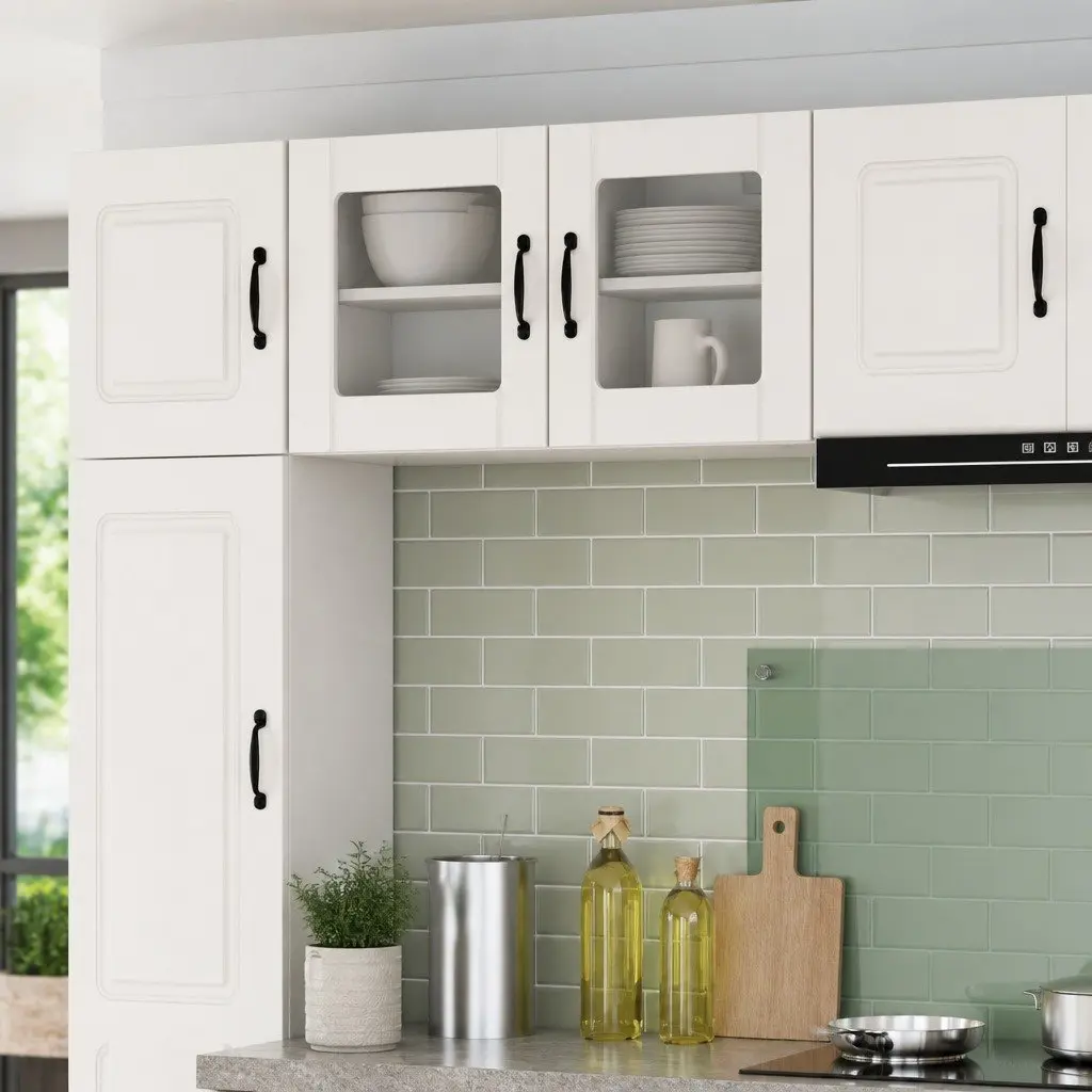 Wall Glass Cabinet White Kitchen Storage 40 x 31 x 40 cm Modern Design 2 Pieces