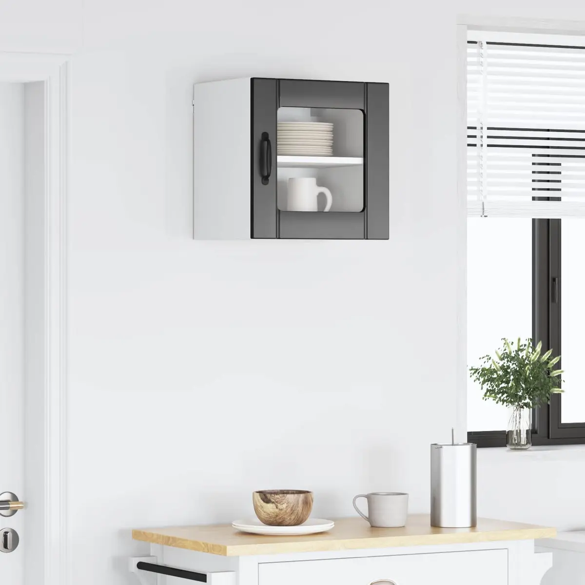 Wall-Mounted Black Glass Cabinet for Kitchen Use