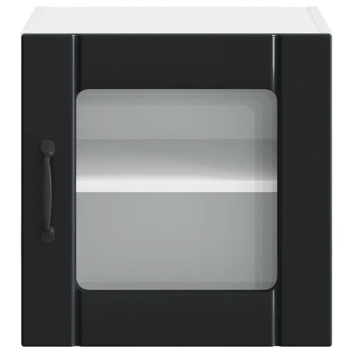 Wall-Mounted Black Glass Cabinet for Kitchen Use